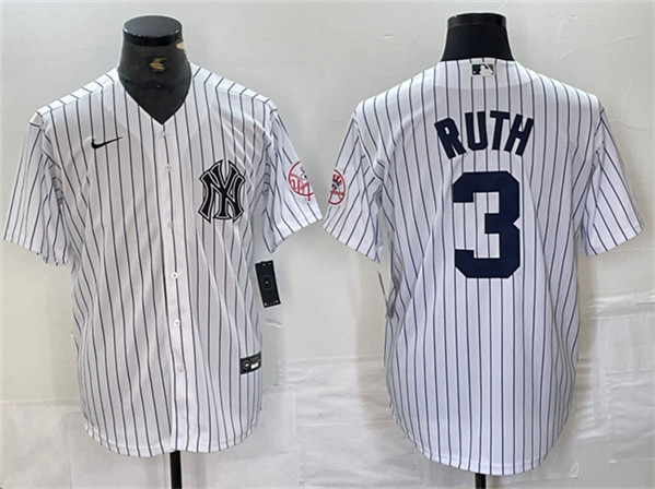 Men's New York Yankees #3 Babe Ruth White Cool Base Stitched Baseball Jersey