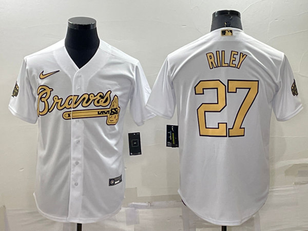 Men's Atlanta Braves #27 Austin Riley White 2022 All-Star Cool Base Stitched Baseball Jersey