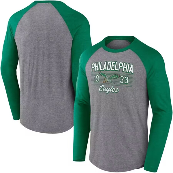 Men's Philadelphia Eagles Gray/Green Long Sleeve T-Shirt