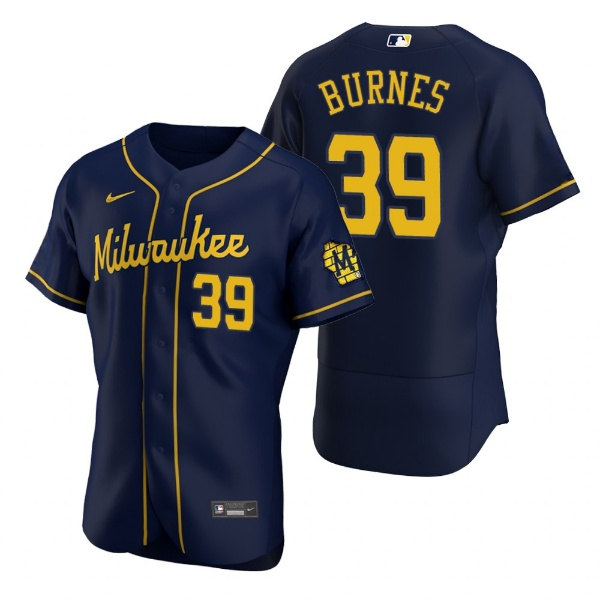 Men's Milwaukee Brewers #39 Corbin Burnes Navy Flex Base Stitched MLB Jersey