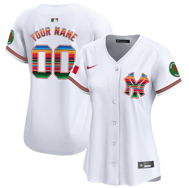 Women's New York Yankees Customized White Mexico Vapor Premier Limited Stitched Jersey(Run Small)