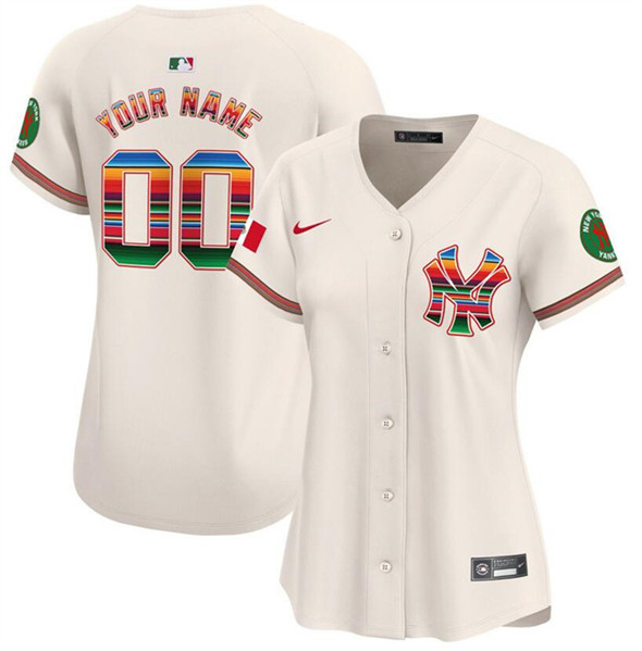 Women's New York Yankees Customized Cream Mexico Vapor Premier Limited Stitched Jersey(Run Small)
