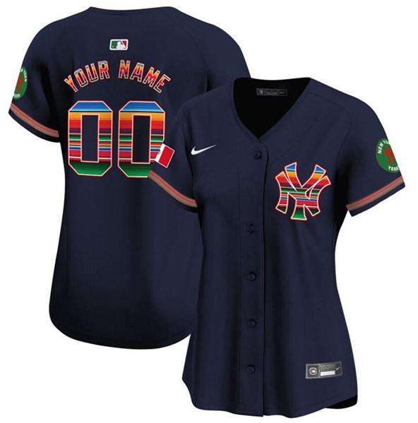 Women's New York Yankees Customized Navy Mexico Vapor Premier Limited Stitched Jersey(Run Small)