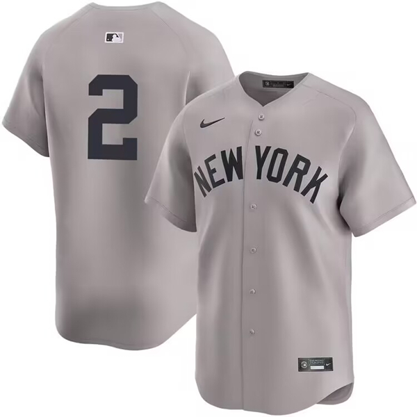 Men's New York Yankees #2 Derek Jeter Gray Road Limited Cool Base Stitched Baseball Jersey