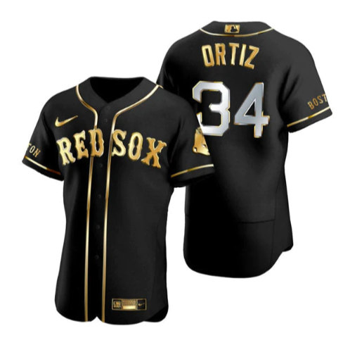 Men's Boston Red Sox #34 David Ortiz Black/Gold Flex base Stitched Baseball Jersey