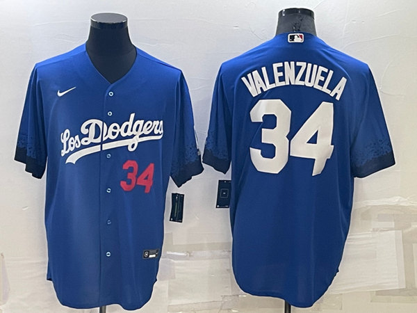 Men's Los Angeles Dodgers #34 Toro Valenzuela Royal City Connect Cool Base Stitched Baseball Jersey