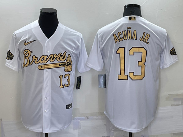 Men's Atlanta Braves #13 Ronald Acuna Jr. White 2022 All-Star Cool Base Stitched Baseball Jersey