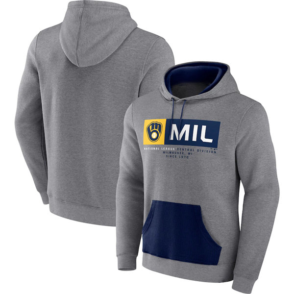 Men's Milwaukee Brewers Heathered Gray Iconic Steppin Up Fleece Pullover Hoodie