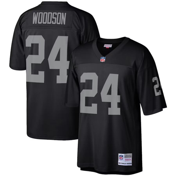 Men's Las Vegas Raiders #24 Charles Woodson Black Mitchell & Ness Stitched Football Jersey