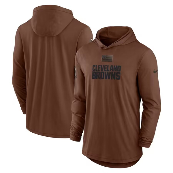 Men's Cleveland Browns Brown 2023 Salute To Service Lightweight Long Sleeve Hoodie