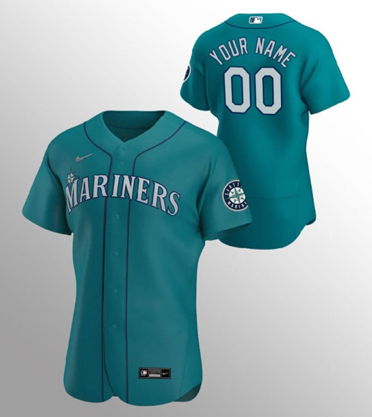 Men's Seattle Mariners ACTIVE PLAYER Custom Aqua Stitched Jersey