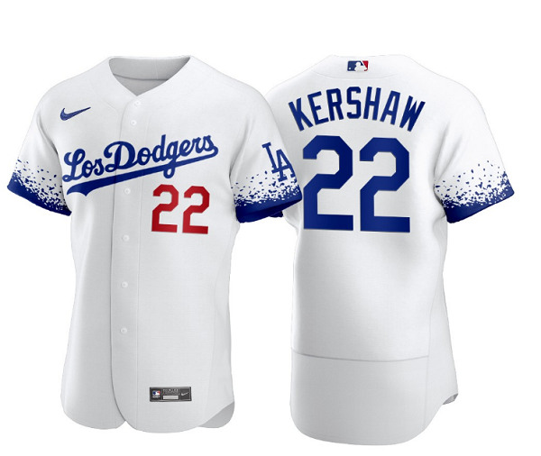 Men's Los Angeles Dodgers #22 Clayton Kershaw 2021 White City Connect Flex Base Stitched Baseball Jersey