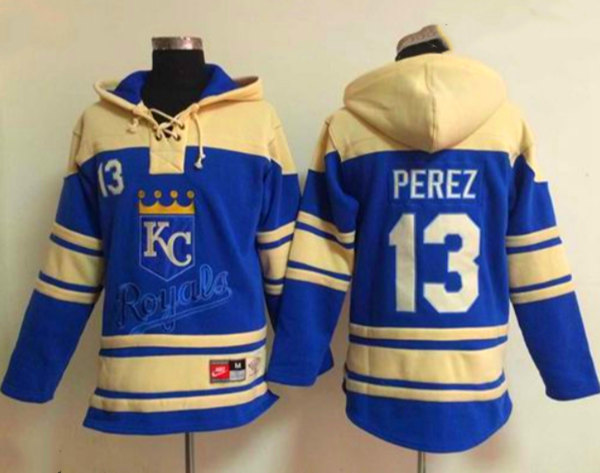 Men's Kansas City Royals #13 Salvador Perez Ageless Must-Have Lace-Up Pullover Hoodie
