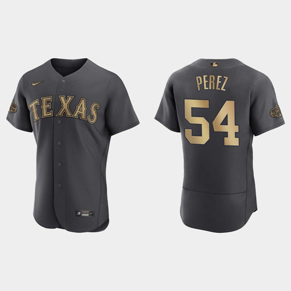 Men's Texas Rangers #54 Martin Perez Charcoal 2022 All-Star Flex Base Stitched Baseball Jersey