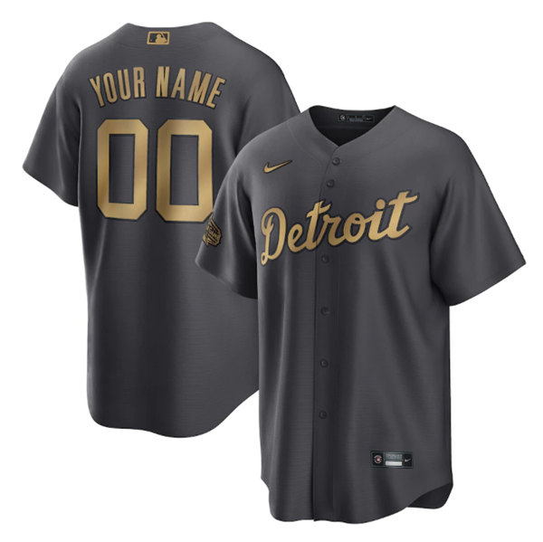 Men's Detroit Tigers Active Player Custom Charcoal 2022 All-Star Cool Base Stitched Baseball Jersey