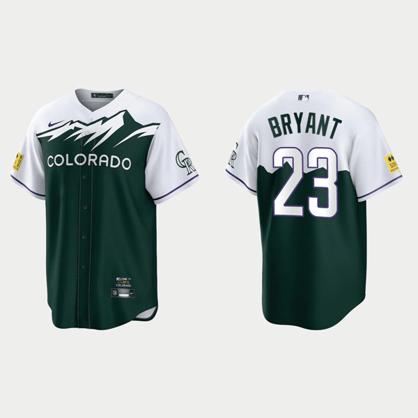 Men's Colorado Rockies #23 Kris Bryant Green 2022 City Connect Stitched Baseball Jersey