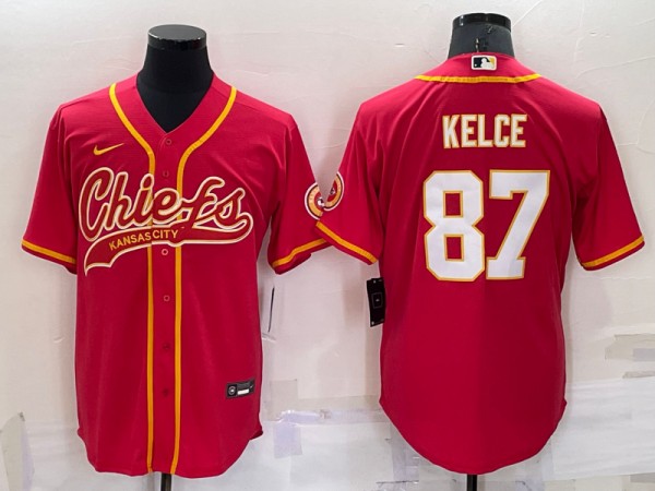 Men's Kansas City Chiefs #87 Travis Kelce Red Cool Base Stitched Baseball Jersey