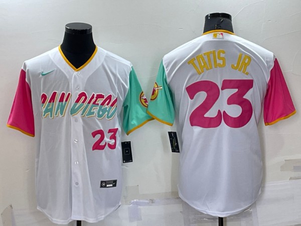 Men's San Diego Padres #23 Fernando Tatis Jr. White 2022 City Connect Cool Base Stitched Baseball Jersey