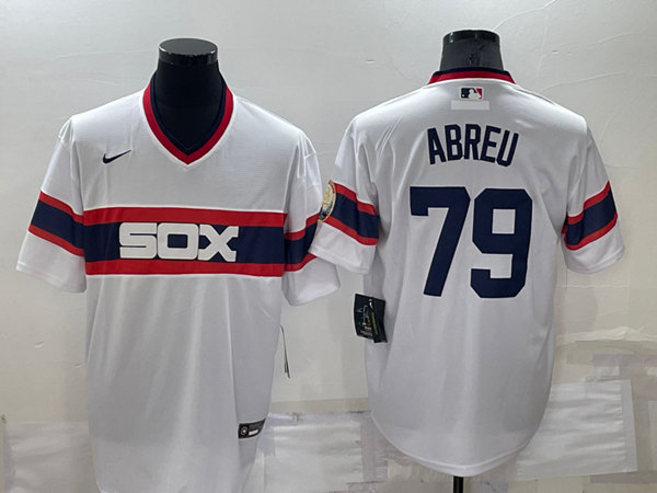 Men's Chicago White Sox #79 Jose Abreu White Throwback Cool Base Stitched Jersey