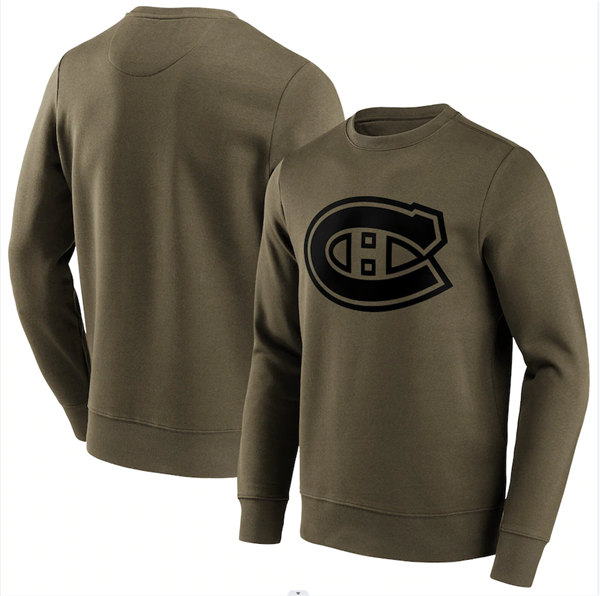Men's Montreal Canadiens Khaki Iconic Preferred Logo Graphic Crew Sweatshirt