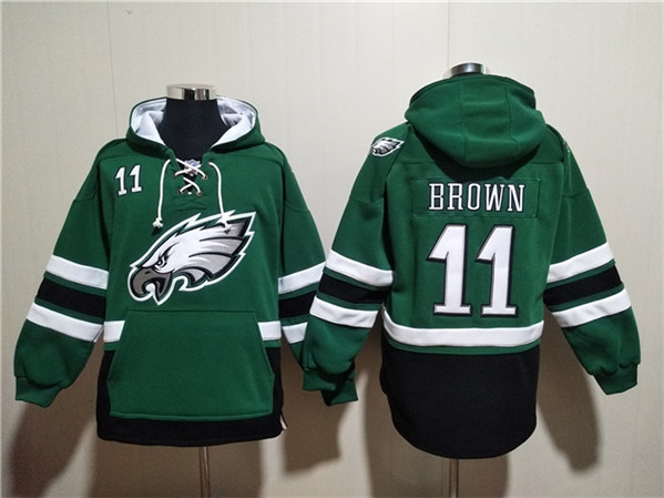 Men's Philadelphia Eagles #11 A.J. Brown Green Ageless Must-Have Lace-Up Pullover Hoodie