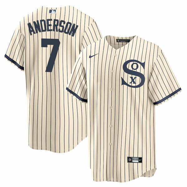 Men's Chicago White Sox #7 Tim Anderson 2021 Cream/Navy Name&Number Field of Dreams Cool Base Stitched Jersey