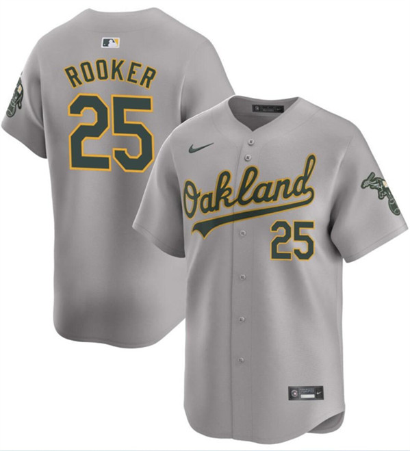 Men's Oakland Athletics #25 Brent Rooker Gray Away Limited Stitched Jersey