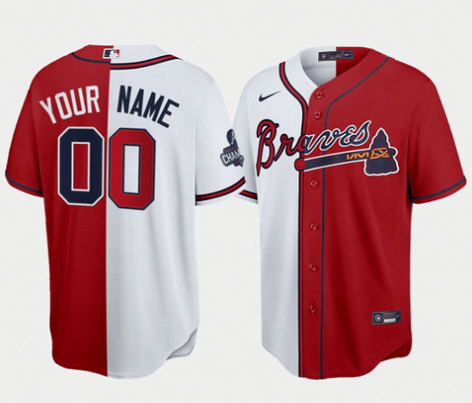 Men's Atlanta Braves Custom Red White Two tone Split Stitched Jersey