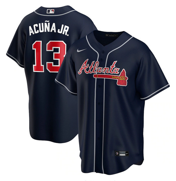 Men's Atlanta Braves #13 Ronald Acuna Jr. Navy Stitched MLB Jersey
