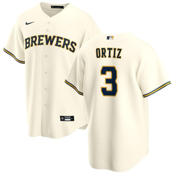 Men's Milwaukee Brewers #3 Joey Ortiz Cream Cool Base Baseball Stitched Jersey