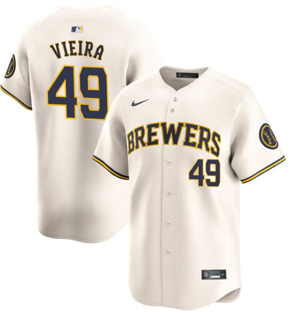 Men's Milwaukee Brewers #49 Thyago Vieira Cream Home Limited Baseball Stitched Jersey