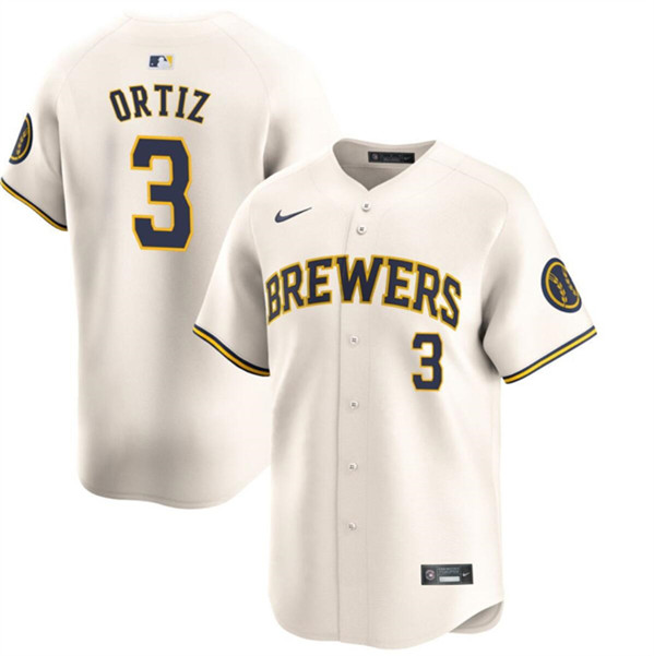 Men's Milwaukee Brewers #3 Joey Ortiz Cream Home Limited Baseball Stitched Jersey