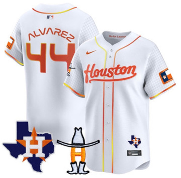 Men's Houston Astros #44 Yordan Alvarez White With Patch Cool Base Stitched Baseball Jersey