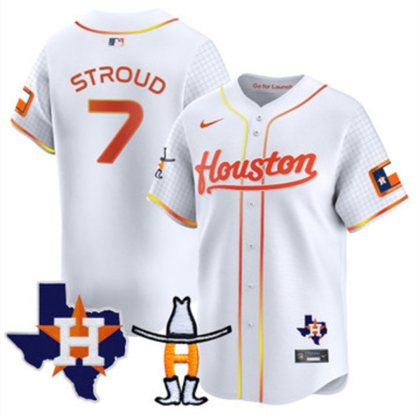 Men's Houston Astros #7 C.J. Stroud White With Patch Cool Base Stitched Baseball Jersey