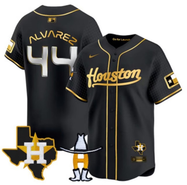 Men's Houston Astros #44 Yordan Alvarez Black/Gold With Patch Cool Base Stitched Baseball Jersey