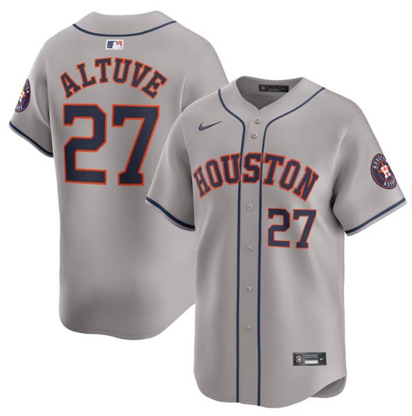 Men's Houston Astros #27 Jose Altuve Gray 2024 Away Limited Stitched Baseball Jersey