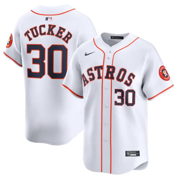 Men's Houston Astros #30 Kyle Tucker White 2024 Home Limited Stitched Baseball Jersey