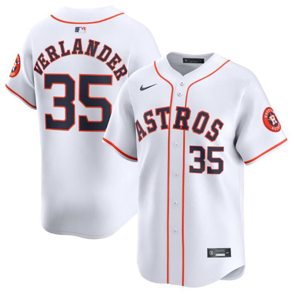 Men's Houston Astros #35 Justin Verlander White 2024 Home Limited Stitched Baseball Jersey