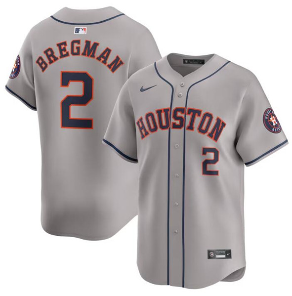 Men's Houston Astros #2 Alex Bregman Gray 2024 Away Limited Stitched Baseball Jersey