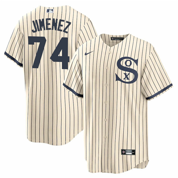 Men's Chicago White Sox #74 Eloy Jimenez 2021 Cream/Navy Name&Number Field of Dreams Cool Base Stitched Jersey