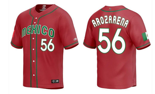 Men's Mexico Baseball #56 Randy Arozarena 2023 Red Stitched Jersey
