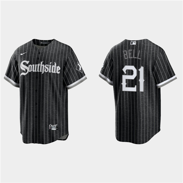 Men's Chicago White Sox #21 George Bell Black 2021 City Connect Cool Base Stitched MLB Jersey
