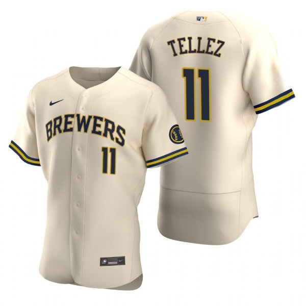 Men's Milwaukee Brewers #11 Rowdy Tellez Cream Flex Base Stitched MLB Jersey