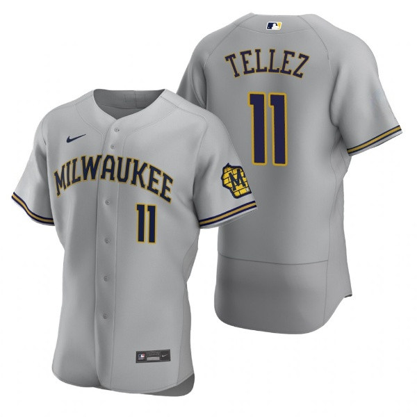 Men's Milwaukee Brewers #11 Rowdy Tellez Grey Flex Base Stitched MLB Jersey