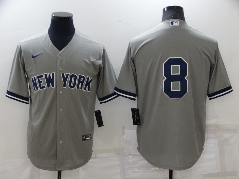 Men's New York Yankees #8 Yogi Berr Grey Cool Base Stitched Baseball Jersey