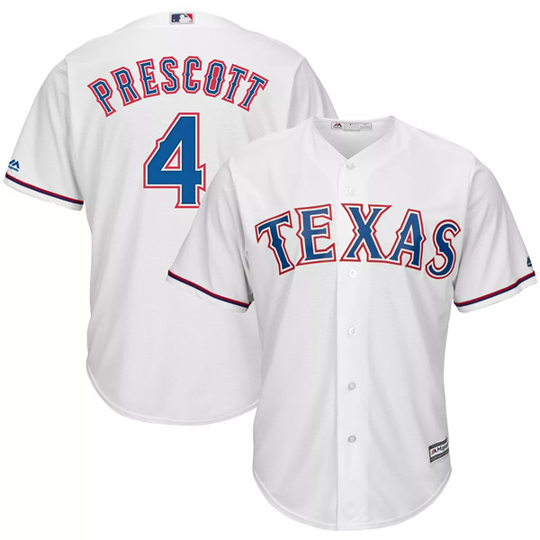 Men's Texas Rangers #4 Dak Prescott White Cool Base Stitched Baseball Jersey