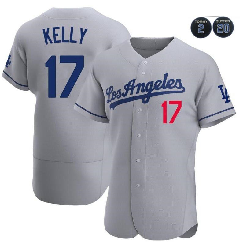 Men's Los Angeles Dodgers Grey #17 Joe Kelly #2 #20 Patch Flex Base Stitched Jersey
