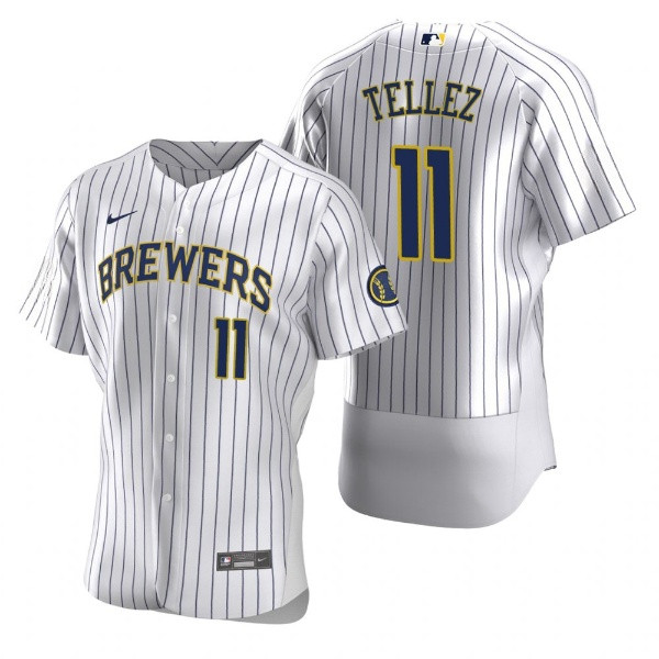 Men's Milwaukee Brewers #11 Rowdy Tellez White Flex Base Stitched MLB Jersey