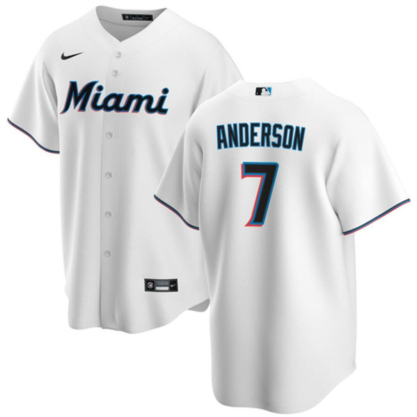 Men's Miami Marlins #7 Tim Anderson White Cool Base Baseball Stitched Jersey
