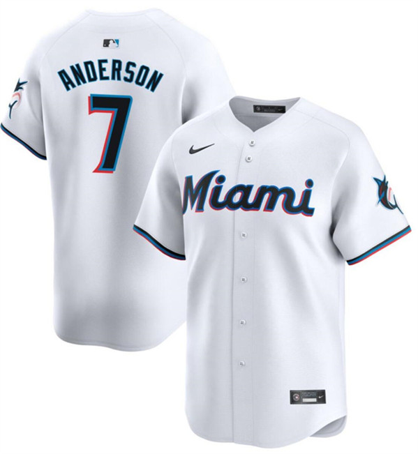 Men's Miami Marlins #7 Tim Anderson White Home Limited Baseball Stitched Jersey